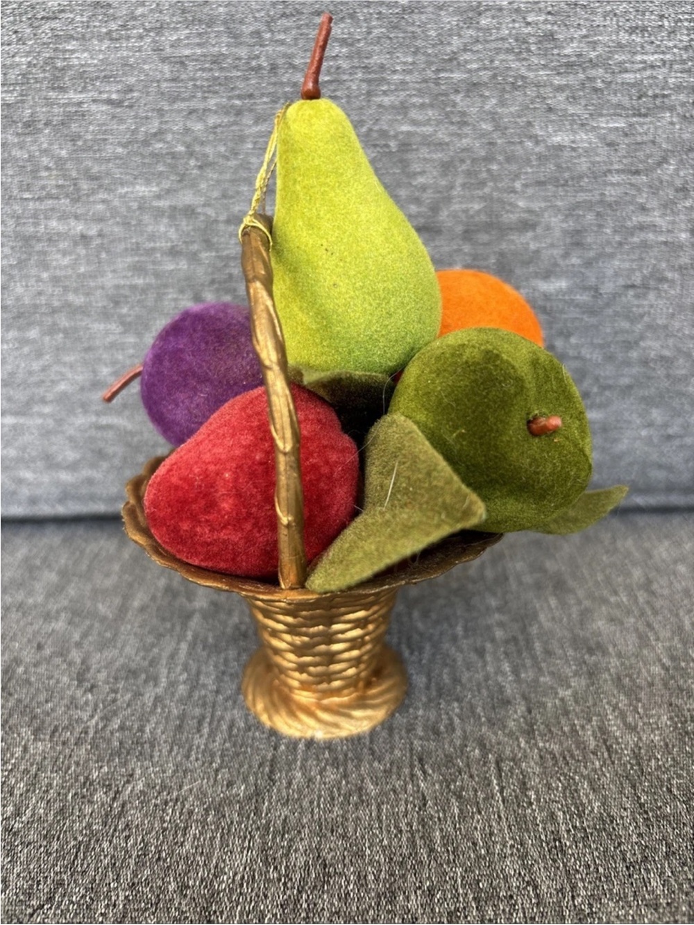 Vintage Flocked Plastic Christmas Fruit Basket Ornament Multicolor MCM - Cute!